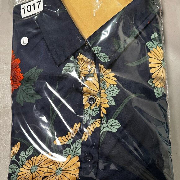 Boohoo Shirt Dress 14 Long Sleeve Floral Artsy Unique Collared Button Front - Picture 14 of 14